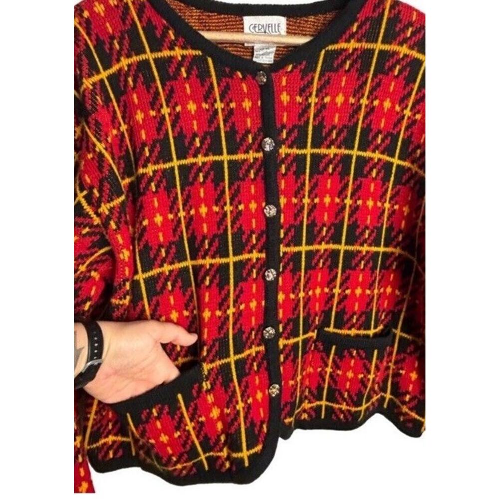 Cervelle Cardigan Plaid Sweater Size XL Red Black Gold Buttons Vintage Grandpa - Picture 4 of 8